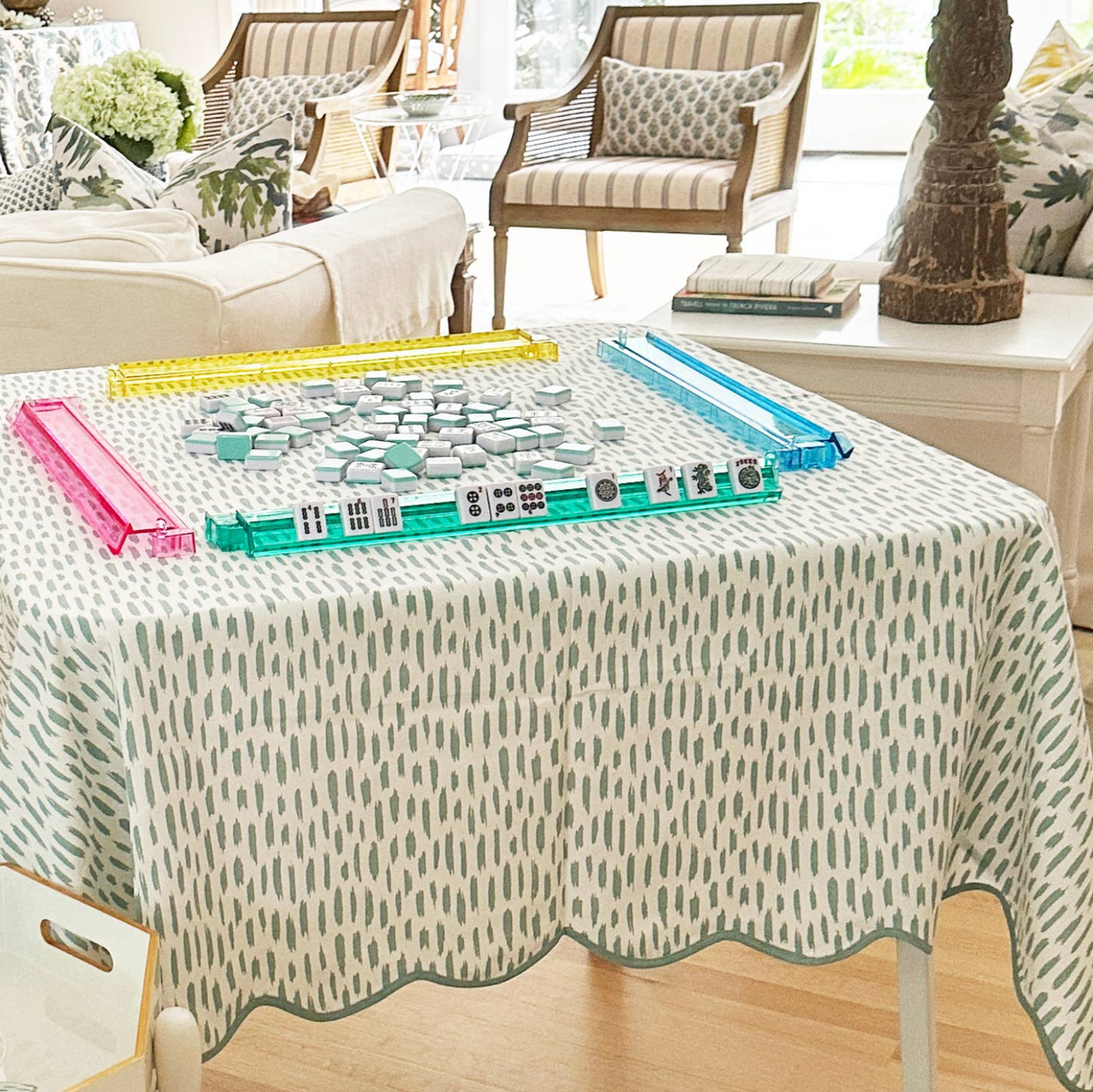 Ditsy Stripe Mahjong Tablecloth ~ Pink