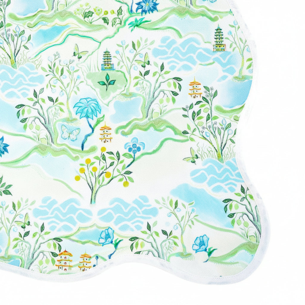 Blue Pagoda Scalloped Square Tablecloth