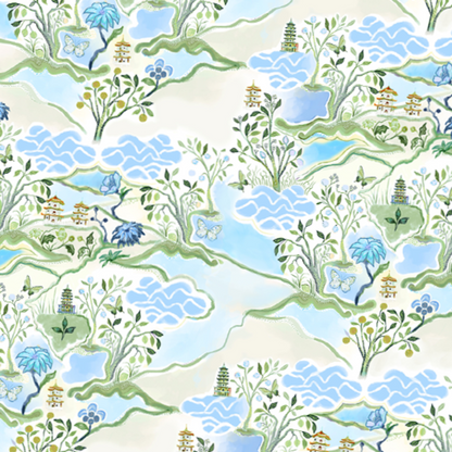 Blue Pagoda Scalloped Square Tablecloth