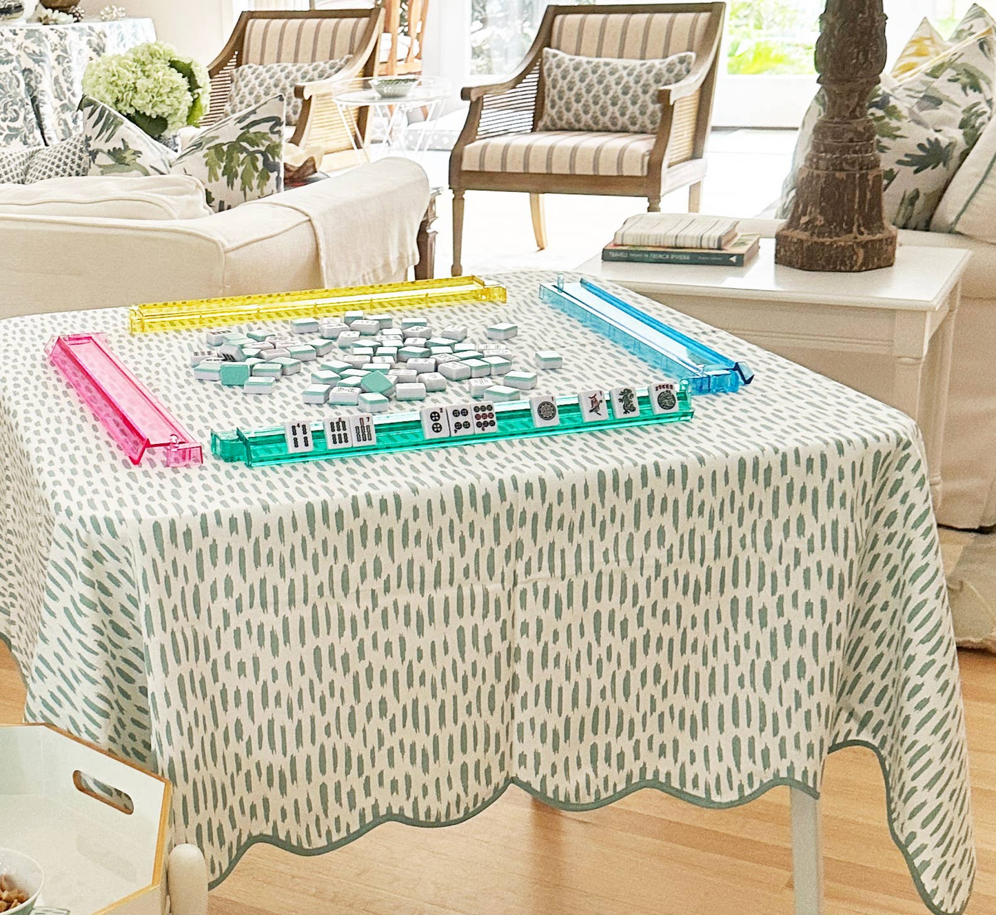 Ditsy Stripe Mahjong Tablecloth ~ Soft Green