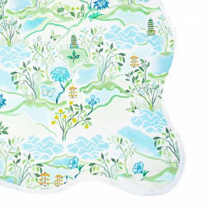 Blue Pagoda Scalloped Square Tablecloth