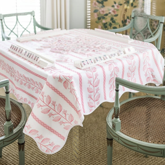 Pink Botanical Stripe Scalloped Tablecloth
