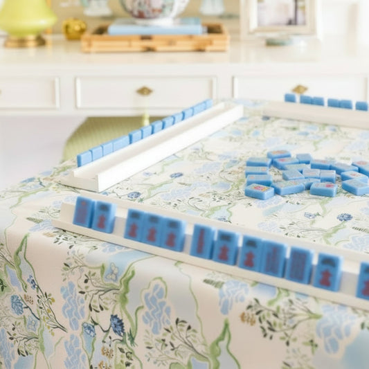 Blue Pagoda Scalloped Tablecloth