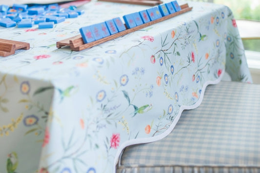 Jardin de Fleurs-Sage Scalloped Square Table Topper