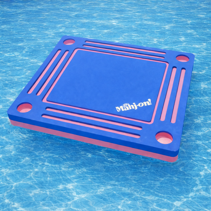 Let's Mahj on Floating Table in Pool Blue with Pink Accents