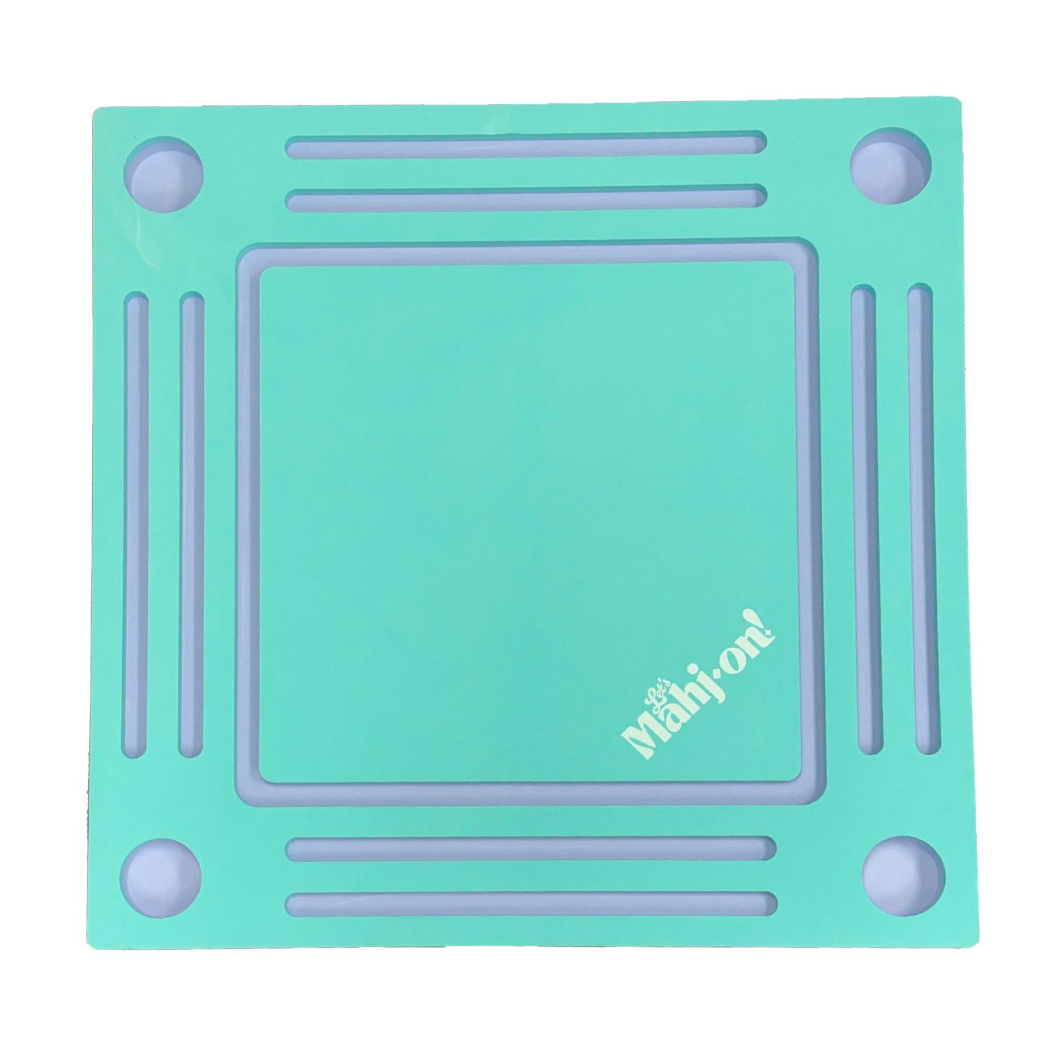 Let's Mahj-on! Turquoise Floating Table on white background Shown from above