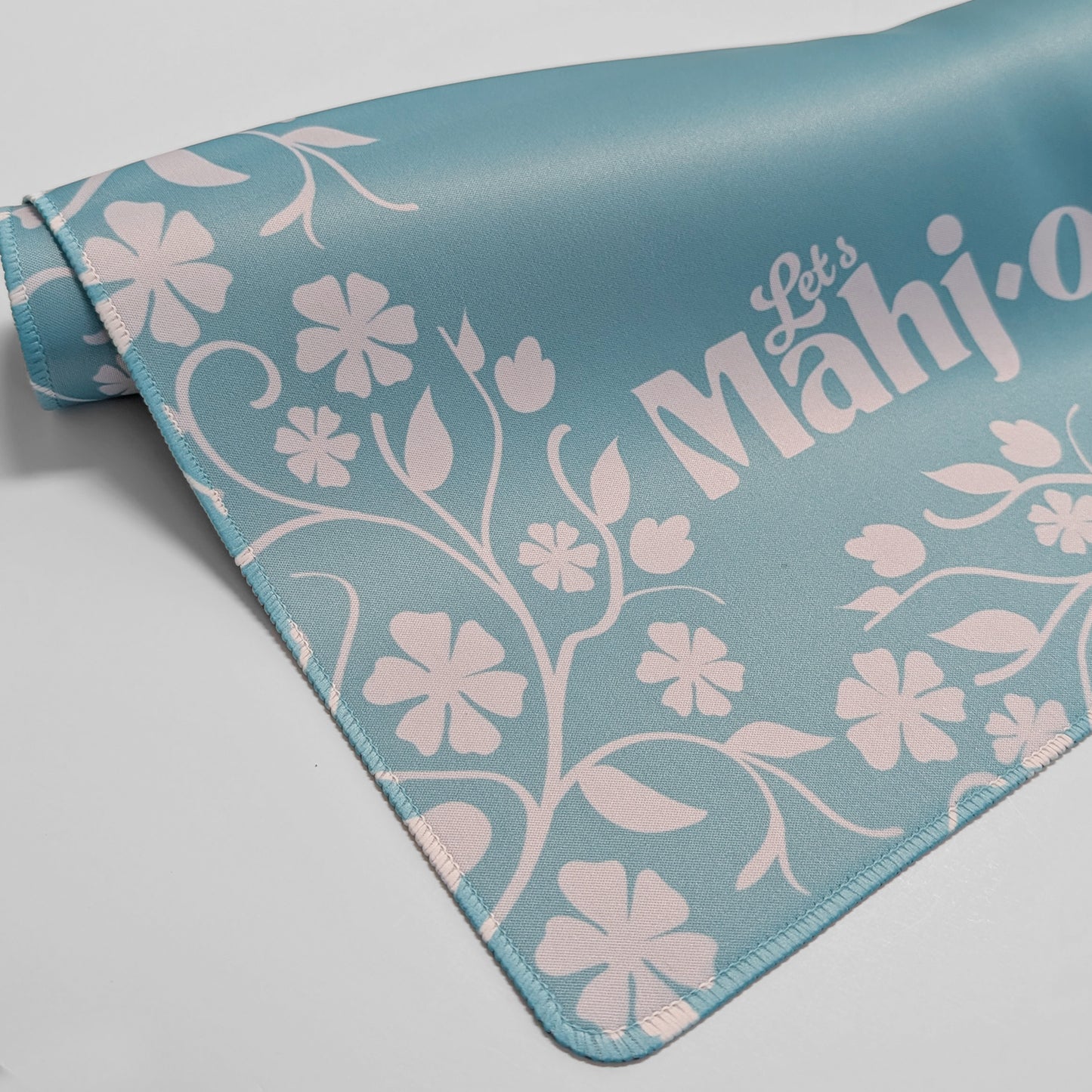 Mahjong playmat with floral boarder pastel  Blue