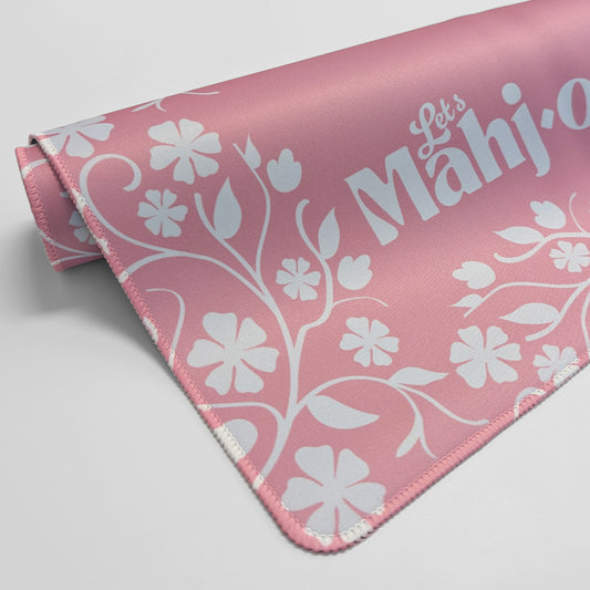 Mahjong playmat with floral boarder pastel pink