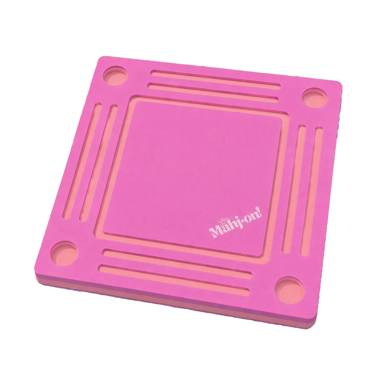 Let's Mahj on Floating play table Pink on white background