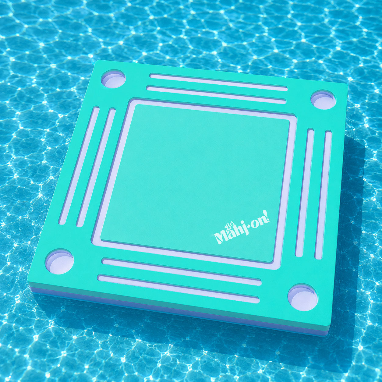 Let's Mahj on Floating Table in Poo Turquoise with purple accents