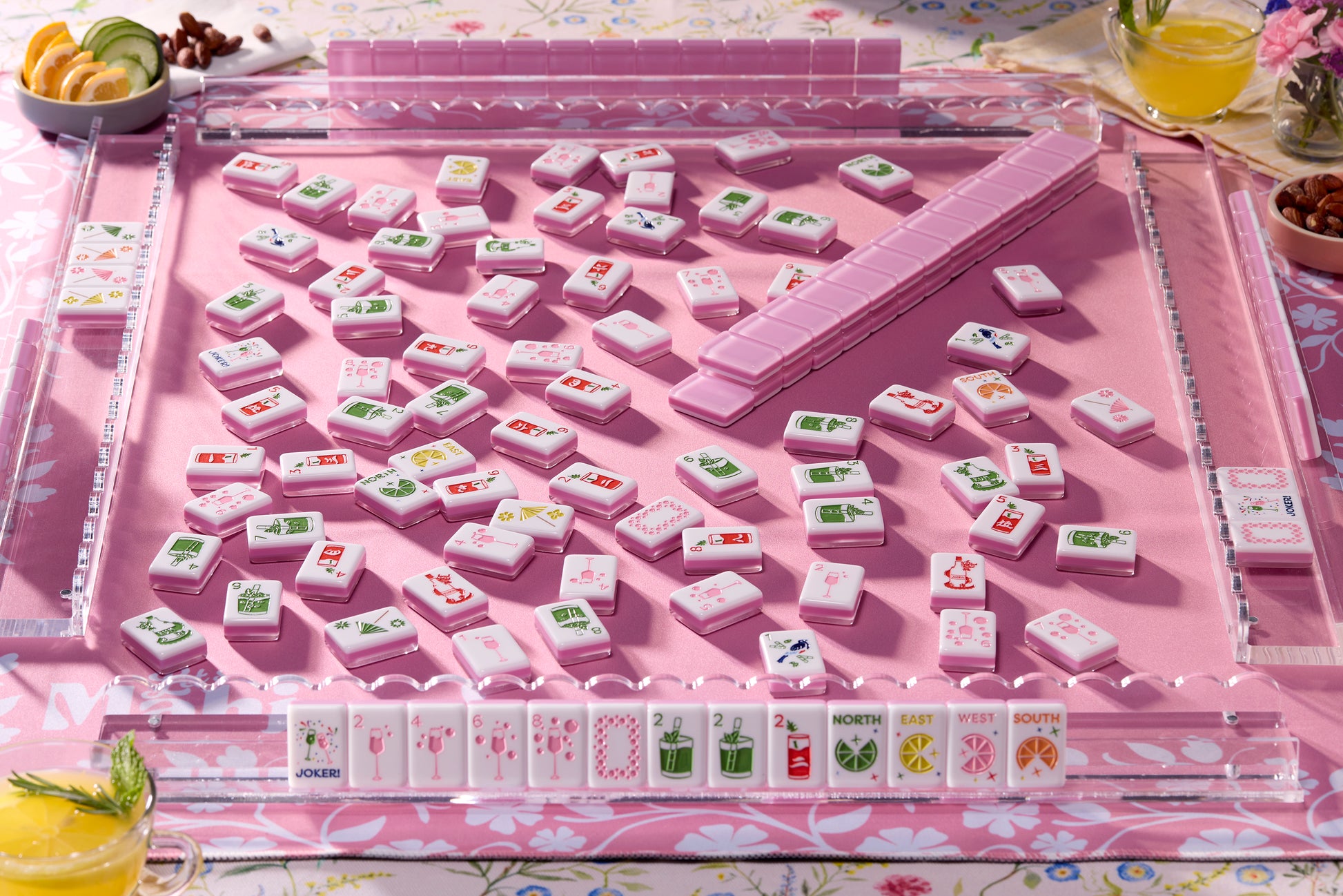 Let's Mahj-On  Party mahjong game tile set on tablescape