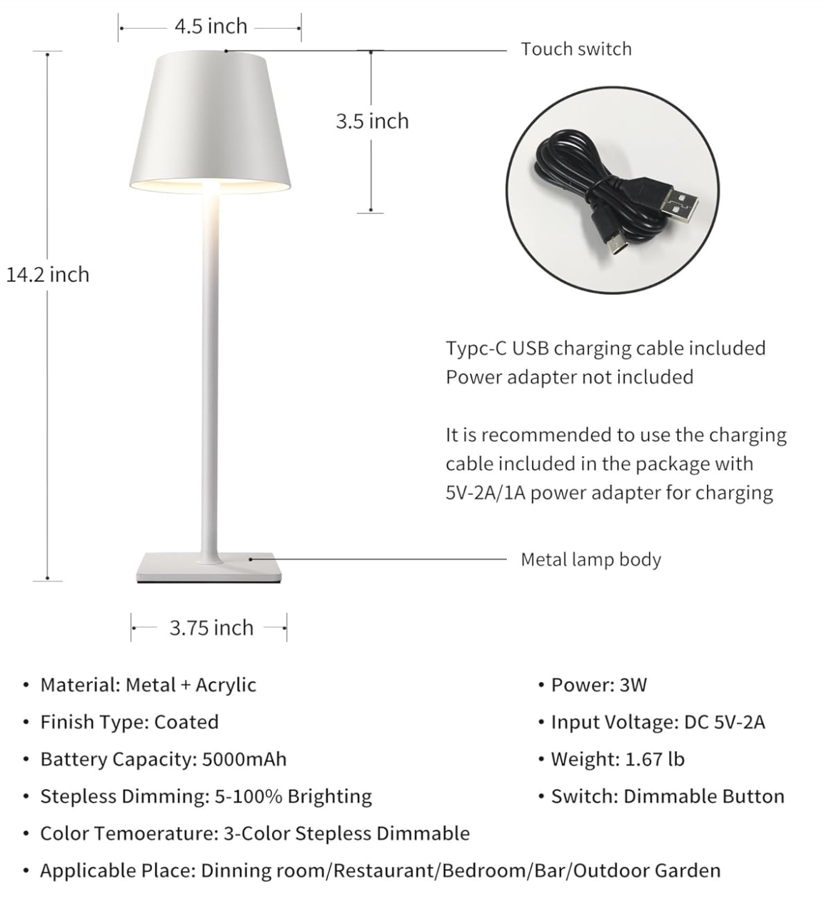 Cordless Table Lamps White - Set of 2