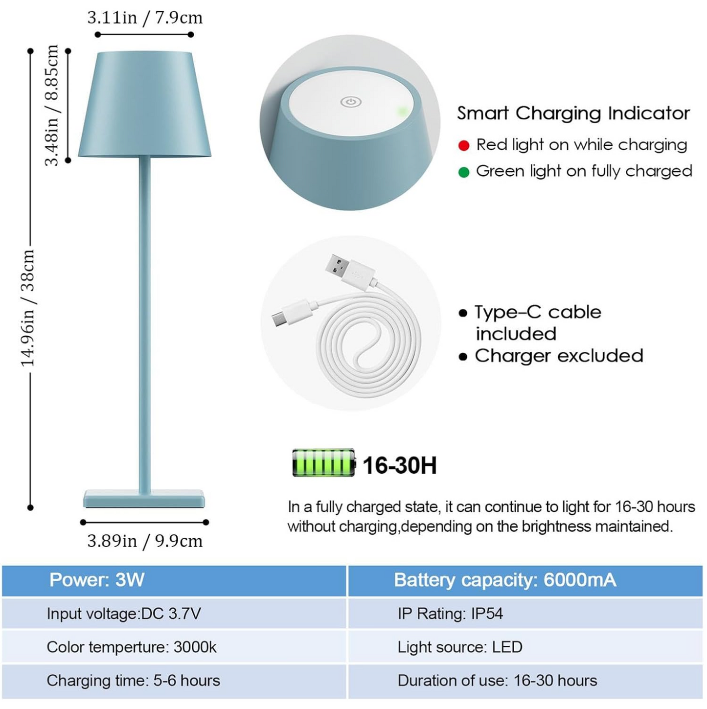 Cordless Table Lamps Soft Blue - Set of 2