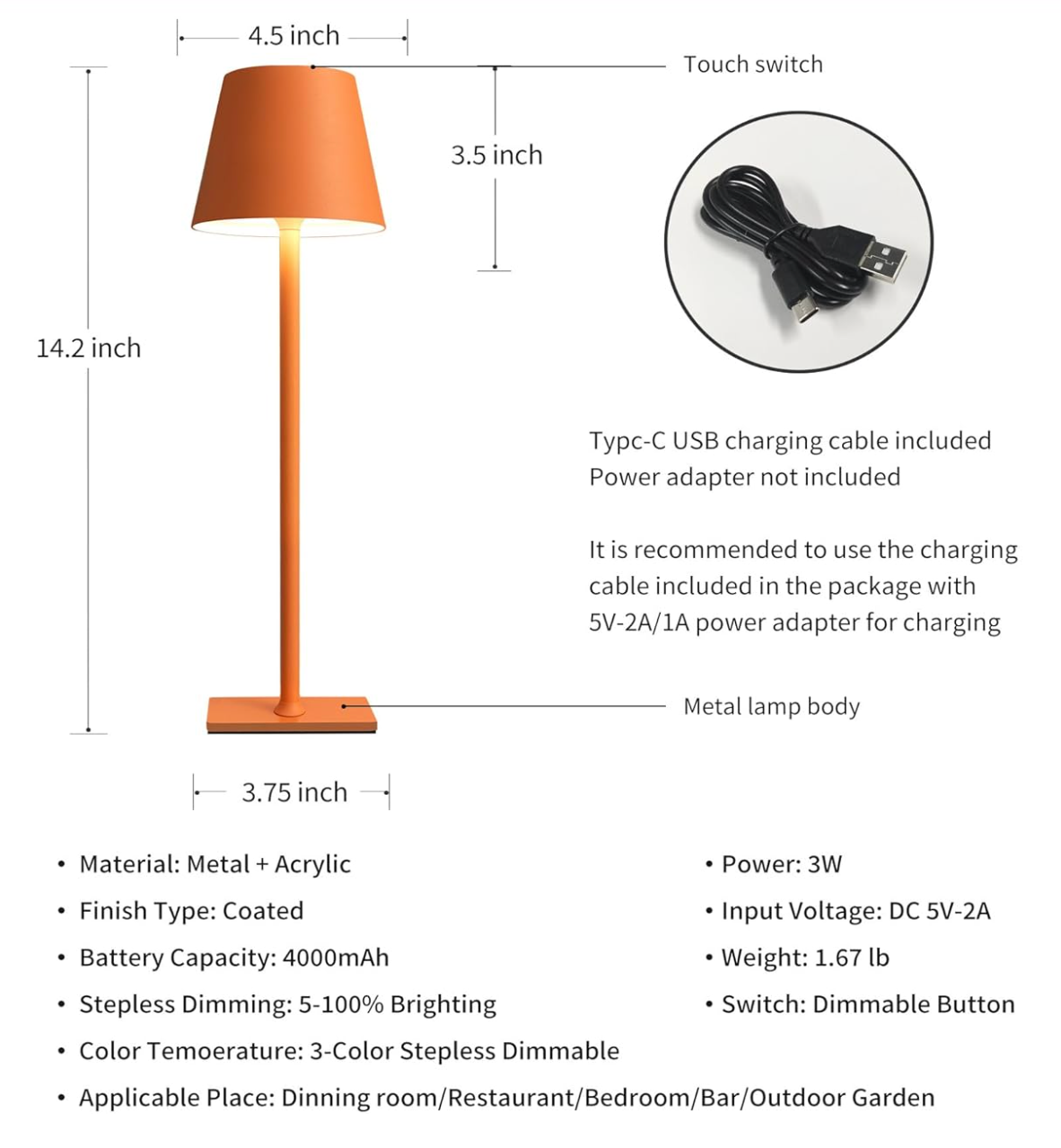 Cordless Table Lamps Orange - Set of 2
