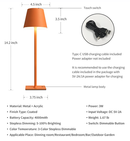 Cordless Table Lamps Orange - Set of 2
