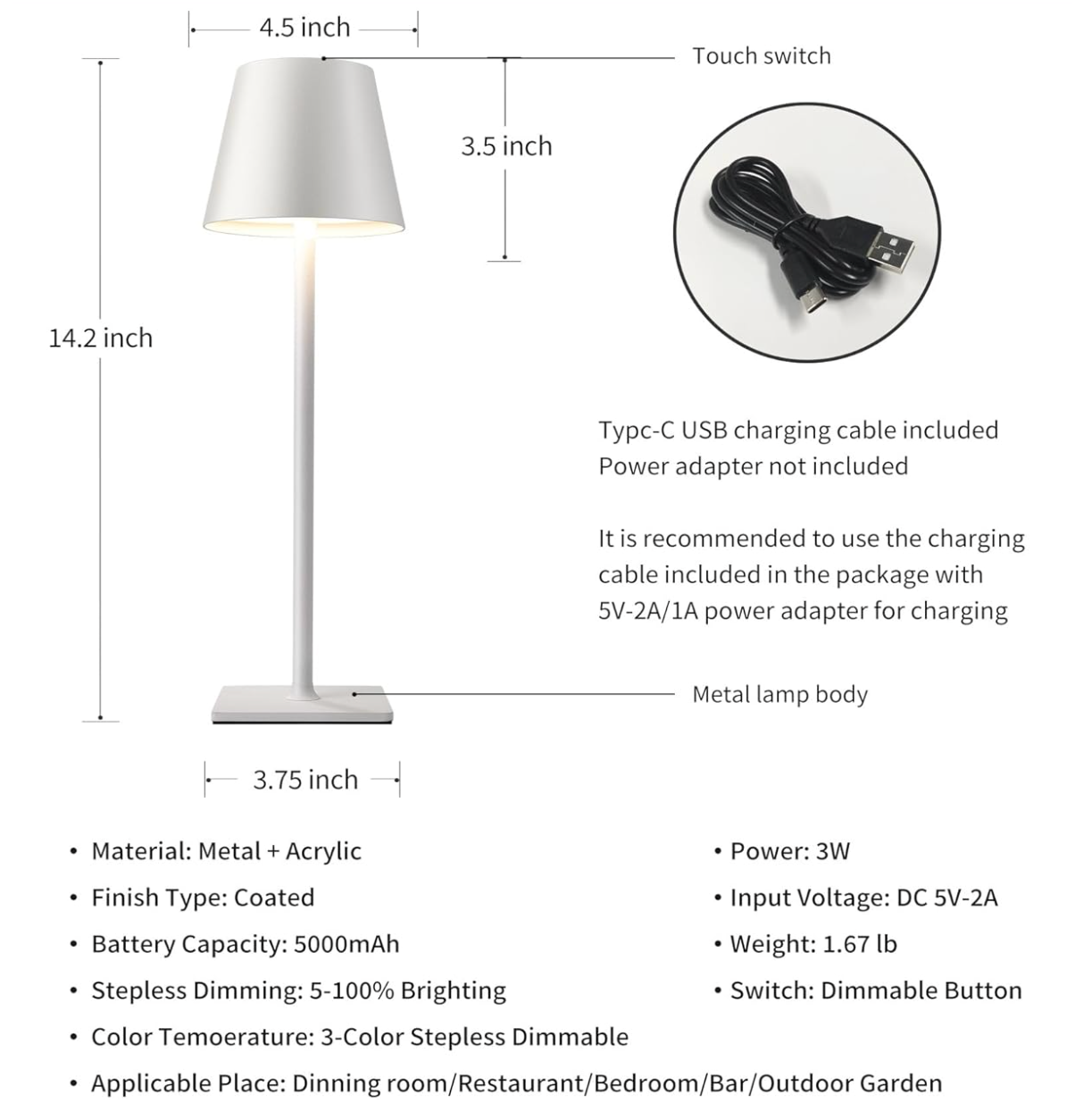 Cordless Table Lamps White - Set of 2