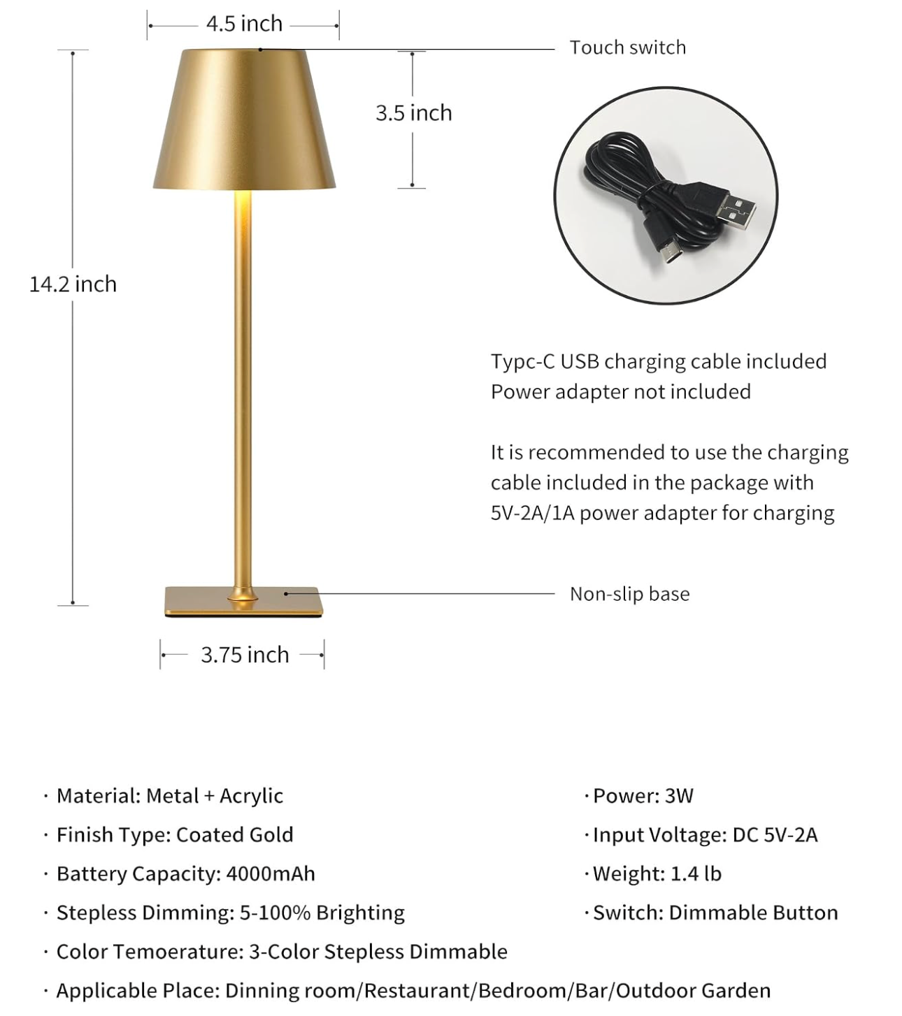 Cordless Table Lamps Gold- Set of 2