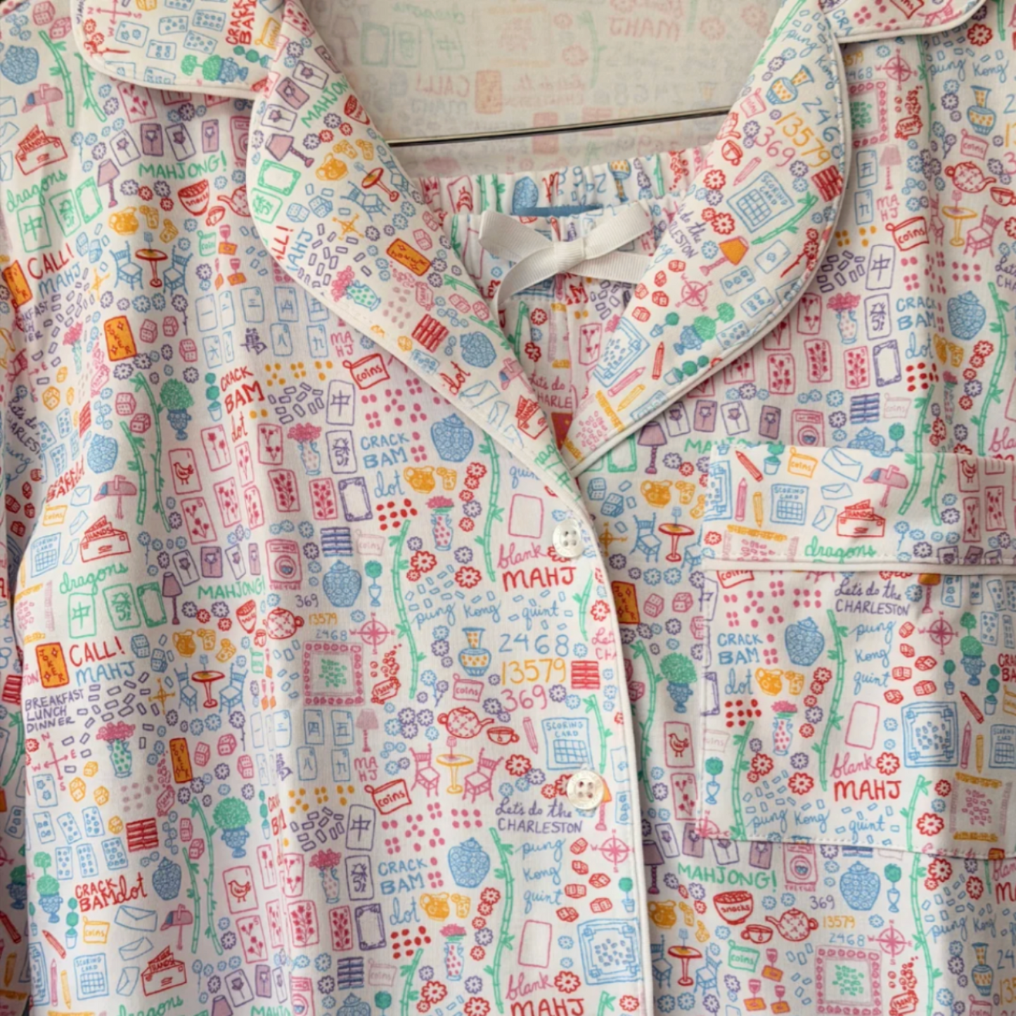 Mahjong Women’s Button Front Short Pajama Set