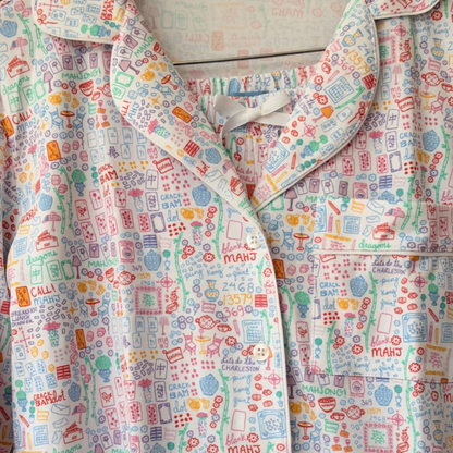 Mahjong Women’s Button Front Short Pajama Set