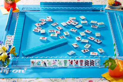Let's Mahj-On  Tropical mahjong game tile set on tablescape