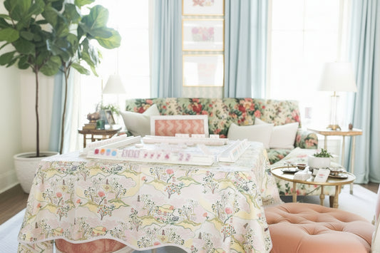 Pink Pagoda  Scalloped Tablecloth
