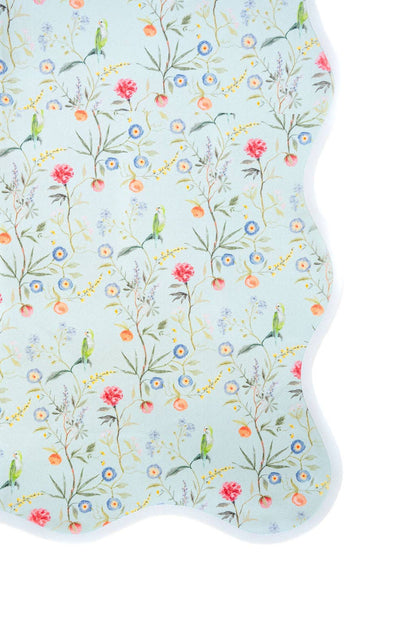 Jardin de Fleurs-Sage Scalloped Square Table Topper