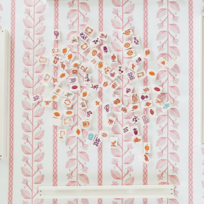 Pink Botanical Stripe Scalloped Square Tablecloth